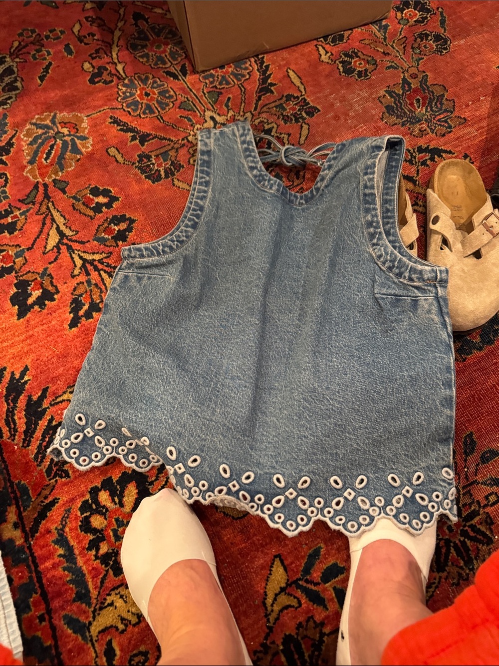 Abercrombie & Fitch Girls Blue Denim Eyelet-Hem Tank Dress
